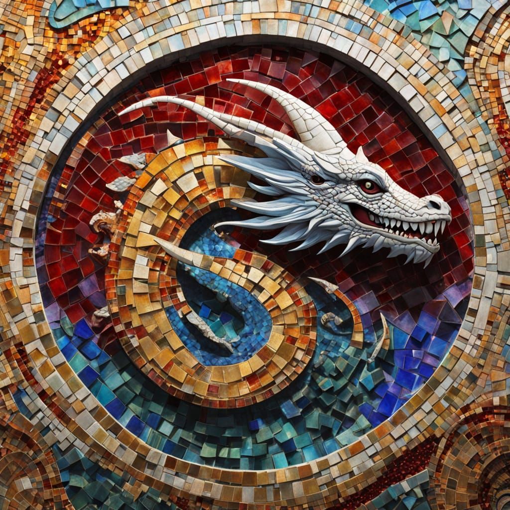 Byzantine Glass Art Masterpiece: Fire-Breathing Dragon in Co...