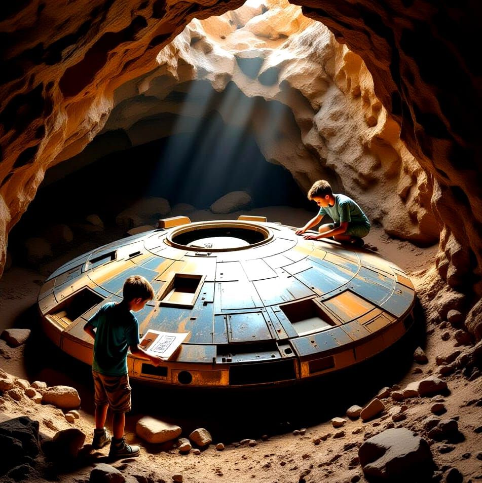 Young boys uncover alien craft in archaeological dig.