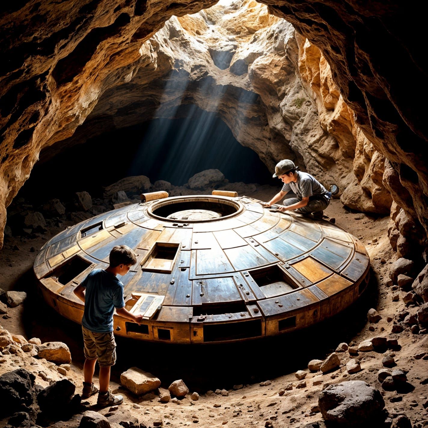 Young boys uncover alien craft in archaeological dig.  by @Mezza