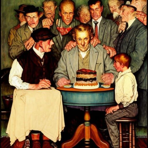 Bilbo Baggin's 111th birthday in The Shire Norman Rockwell