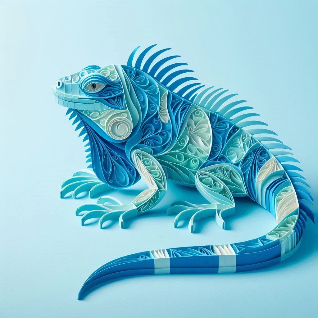 Blue iguana in quilling