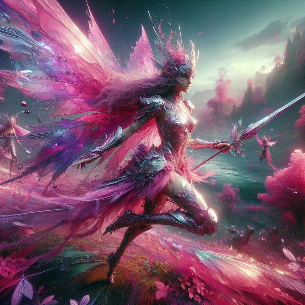 Beautiful pink fairy with delicate pink fairy wings in pink ...