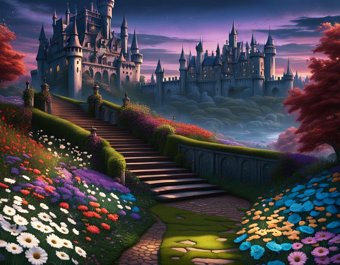 Stone steps in a castle garden