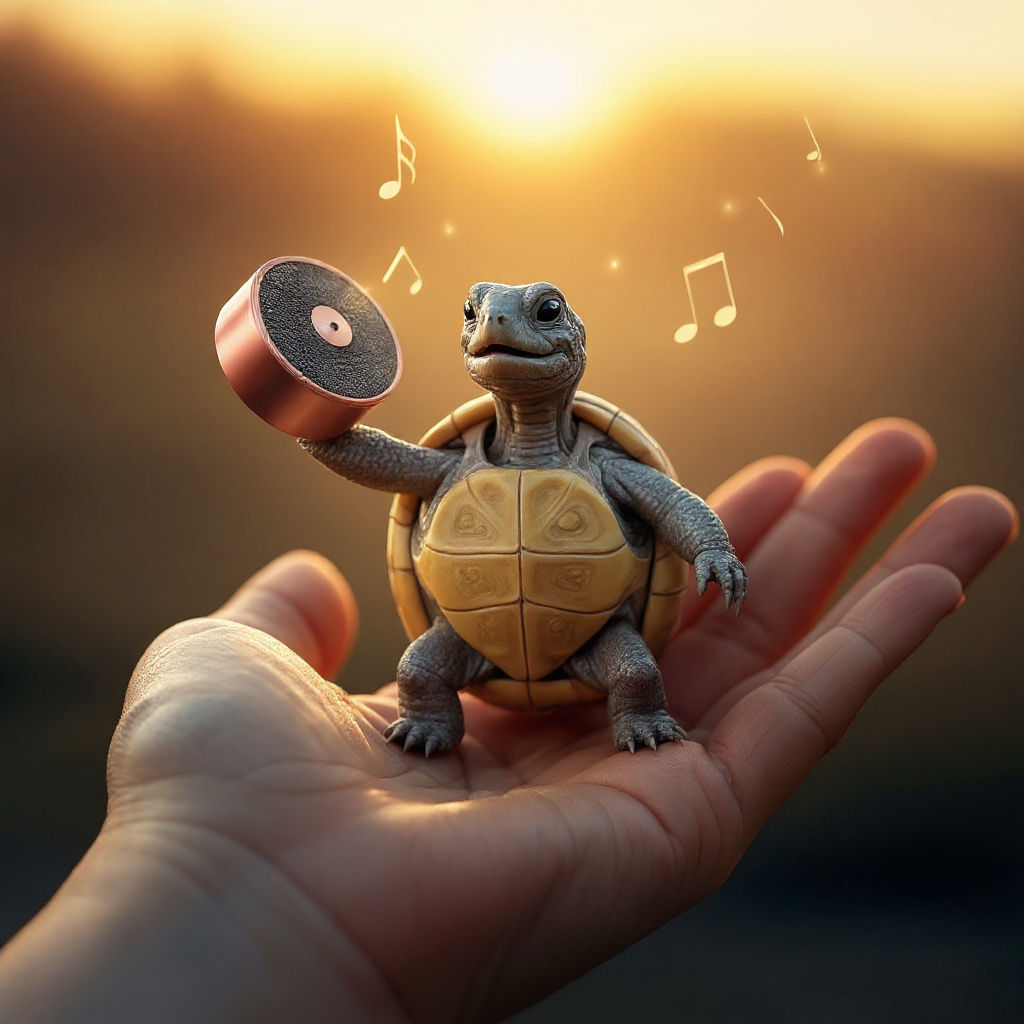 Dancing Turtle Concert in a Human Hand