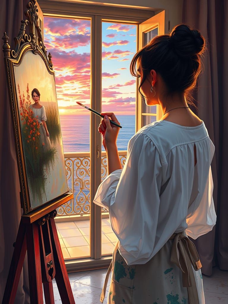 Ethereal Self-Portrait in Impressionistic Style