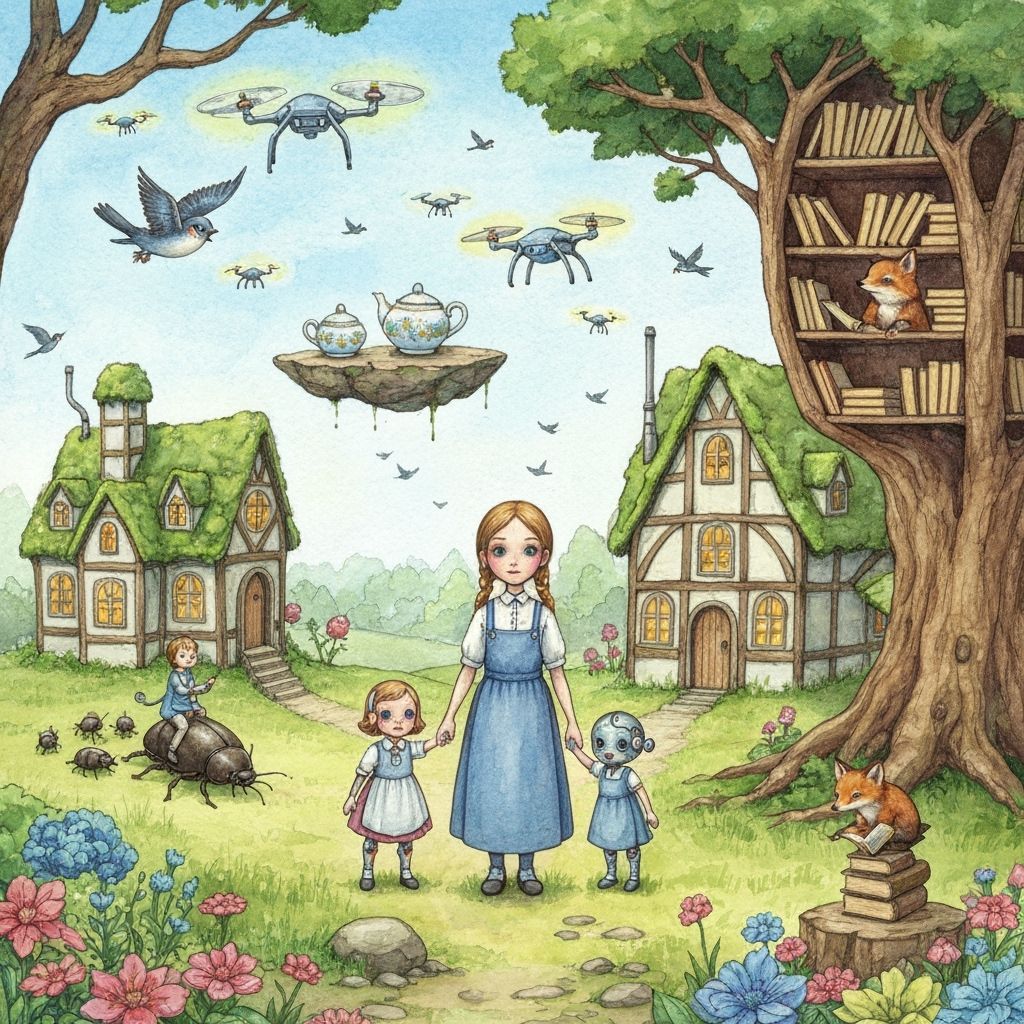 Cyberpunk Amish Sisters in Solarpunk Future