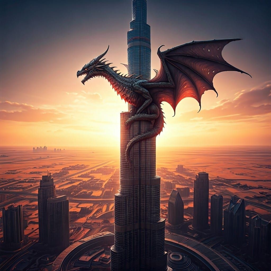 Realistic dragon in dubai at burj khalifa  by @Wildstorm Johana