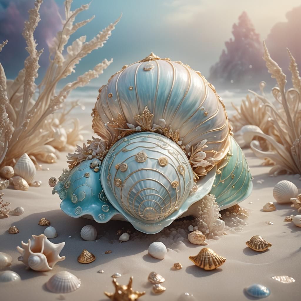 Seashell Vehicle Transports Figure Through Luminous Mist