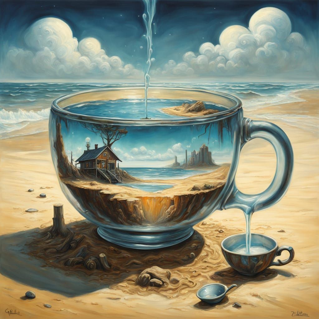 Surreal Post-Apocalyptic Teacup Drips Sand in Fairycore Oil...