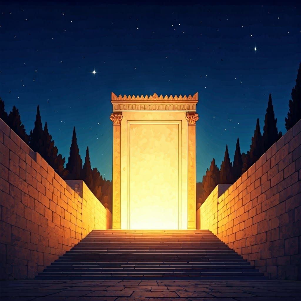 Temple in Jerusalem Glowing with Ethereal Radiance at Night