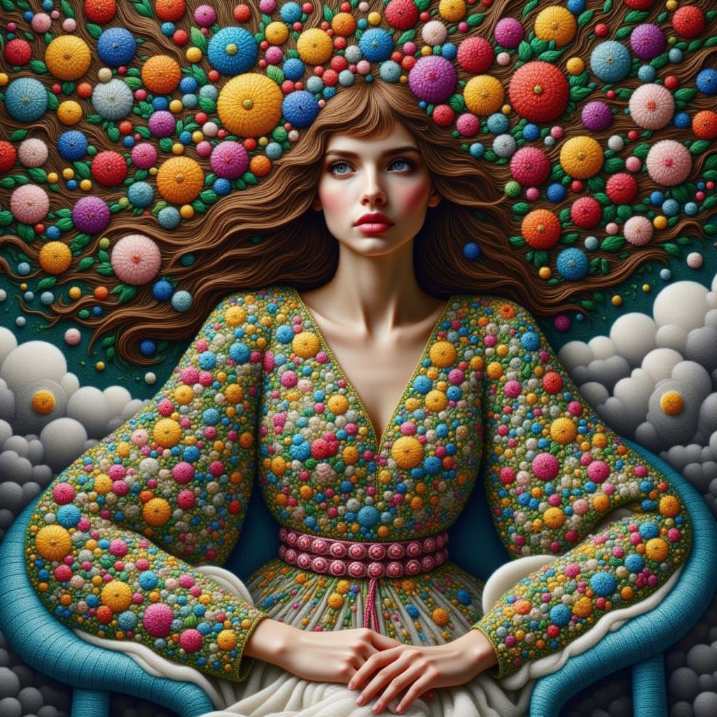 <lora:Kak-embroidery:1.0>An amazing woman embroidery and painted