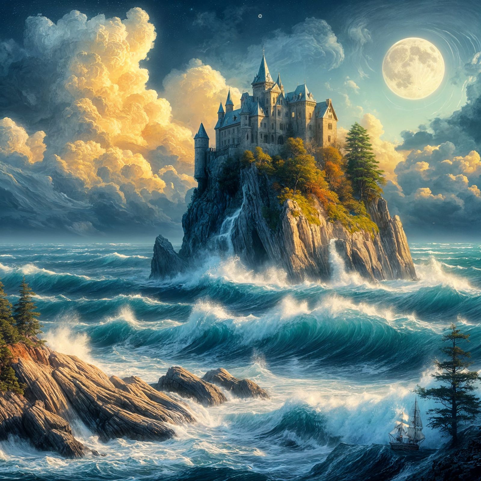 Castle with full moon