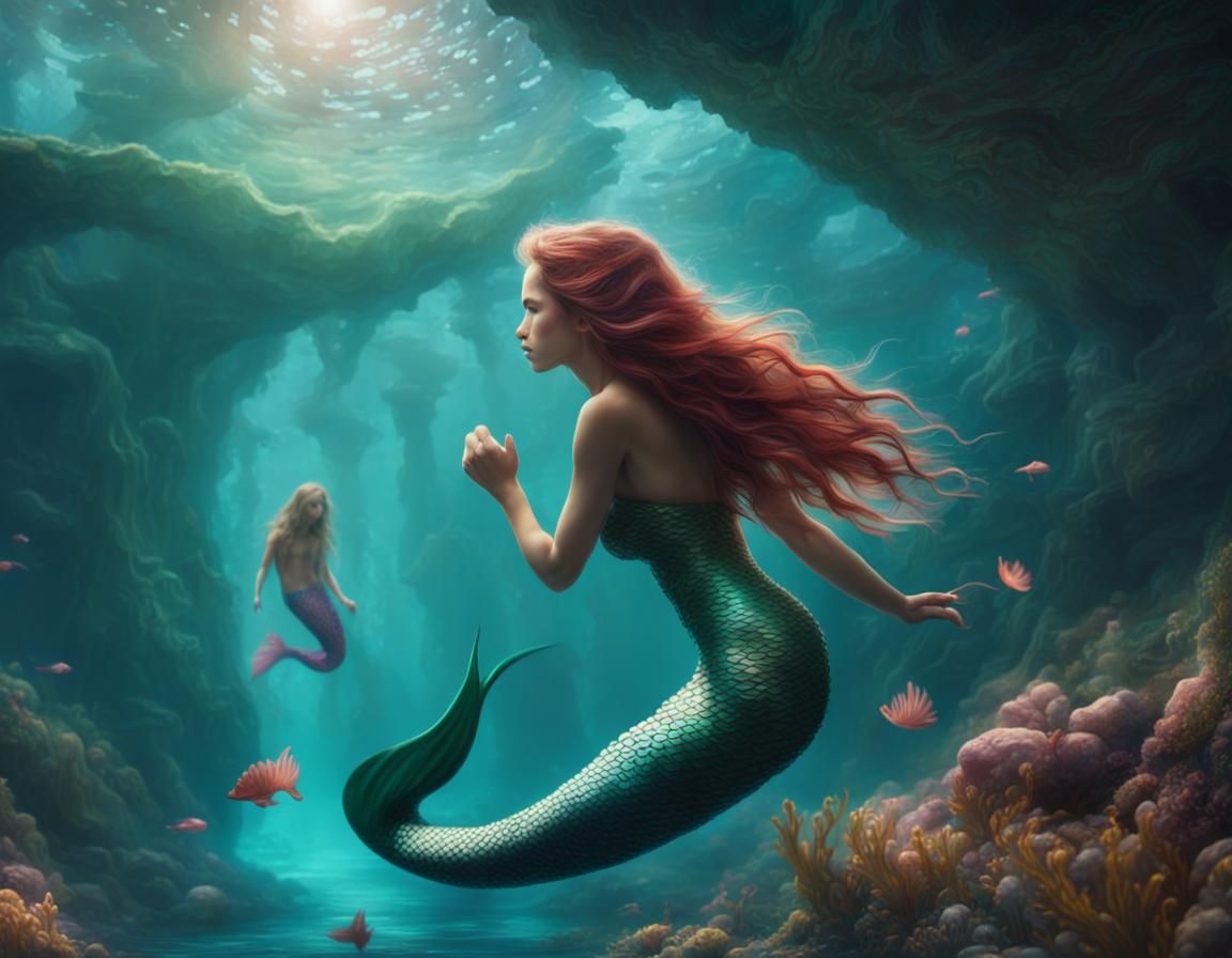 cute mermaid swimming in a cove - AI Generated Artwork - NightCafe Creator