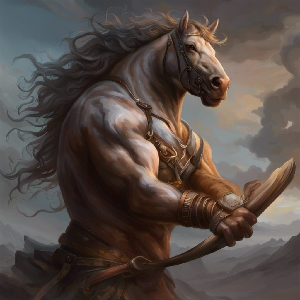 Warrior cursed with the head of a horse (not a centaur, opposite of one lol)  by @vixyna