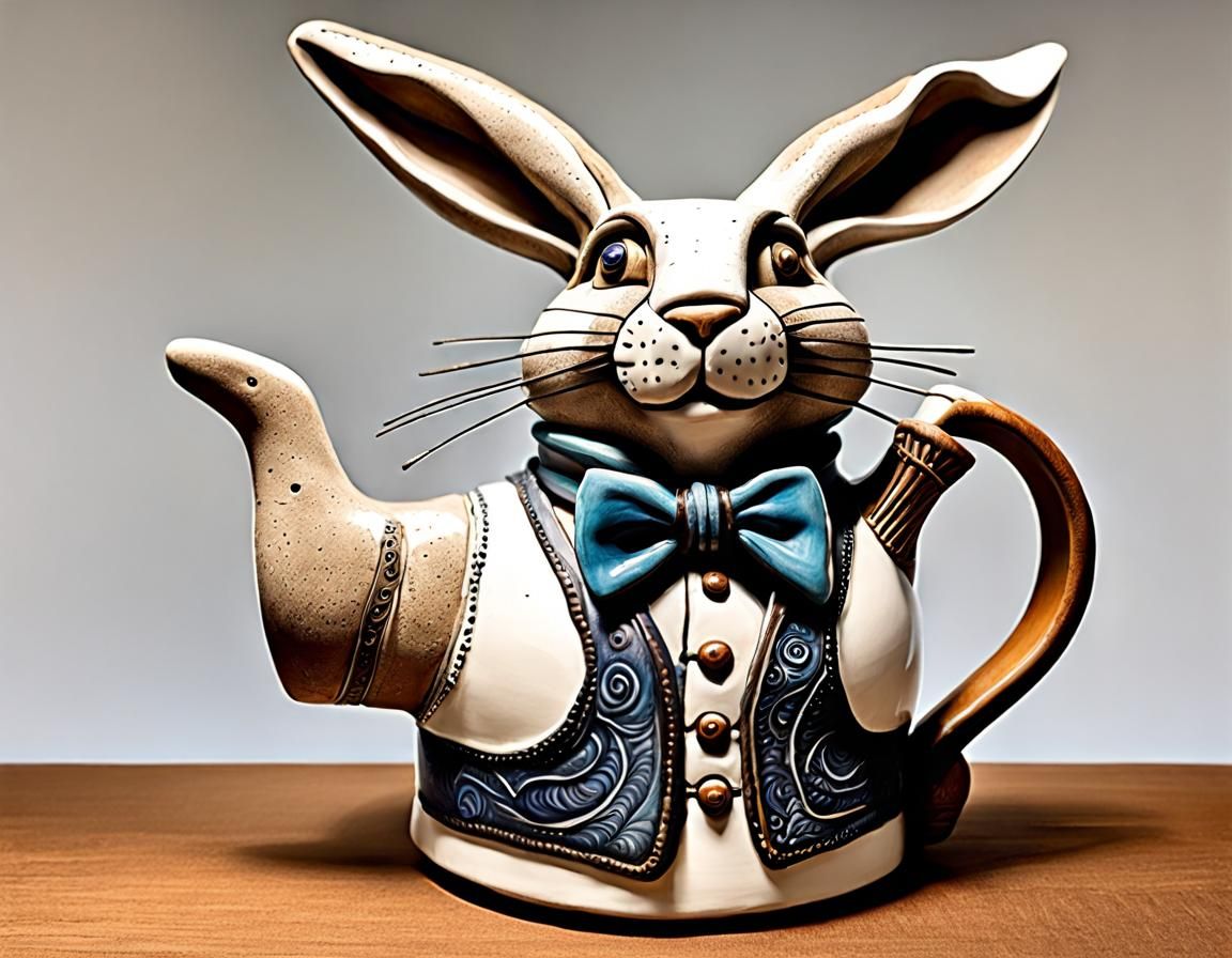 Eccentric Rabbit Ceramic Teapot (Mysterious XL v4) AI Generated