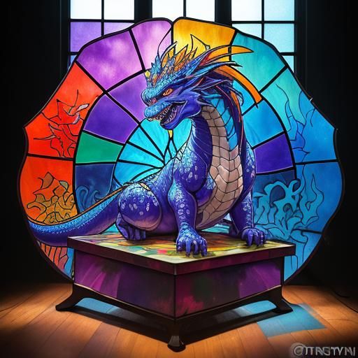 a vibrant stained glass curio  of a  Japanese dragon
