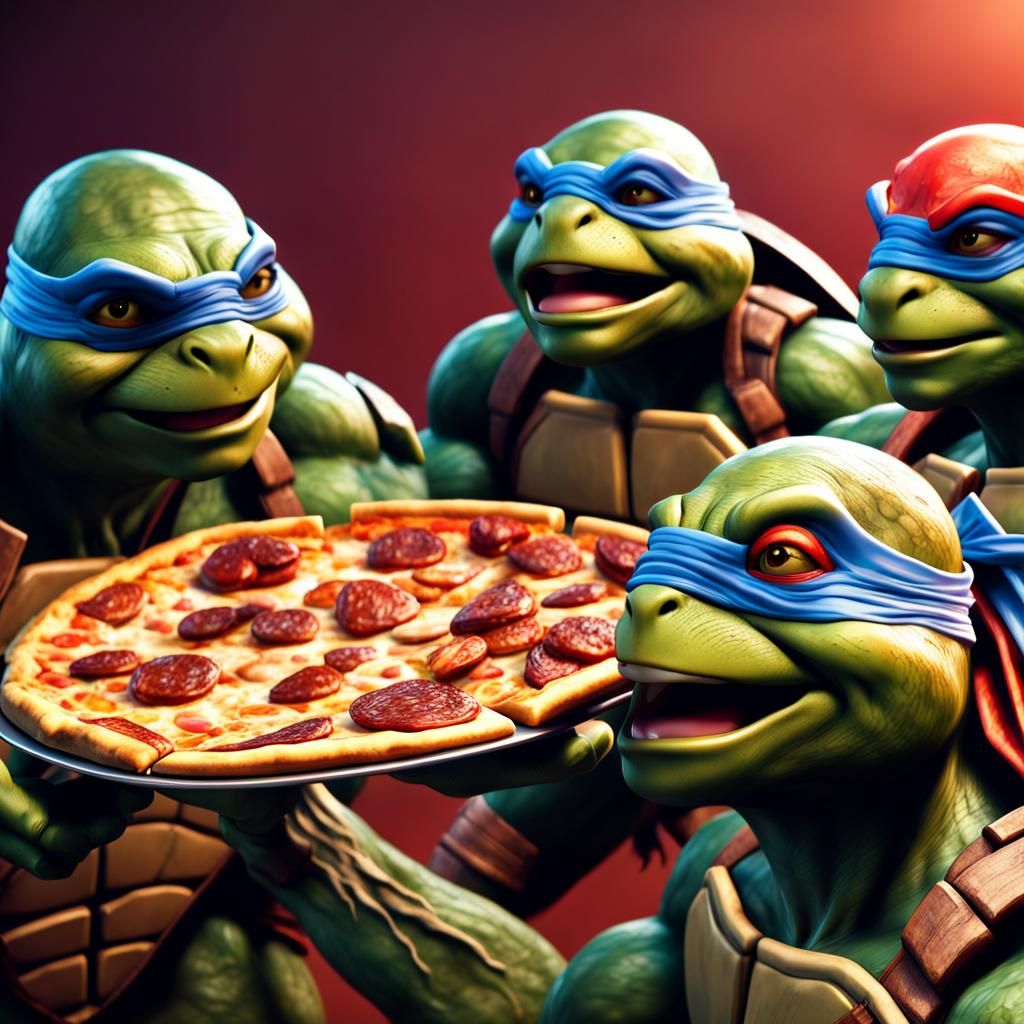 ninja turtles eating pizza, - AI Generated Artwork - NightCafe Creator