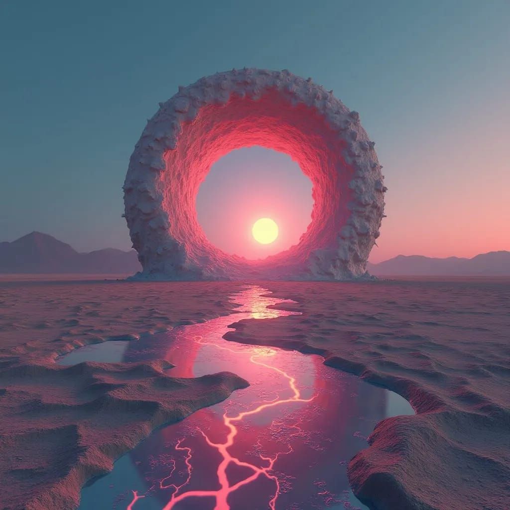 A colossal mirror stands alone in a vast