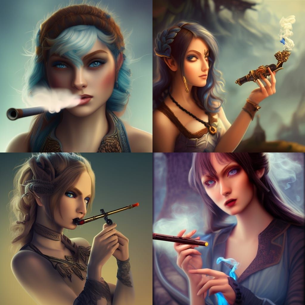 Gorgeous Female Blue Eyes Smoking pipe