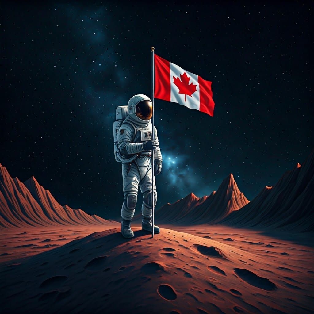 an astronaut planting the canadian flag on an asteroid  by @Manxman