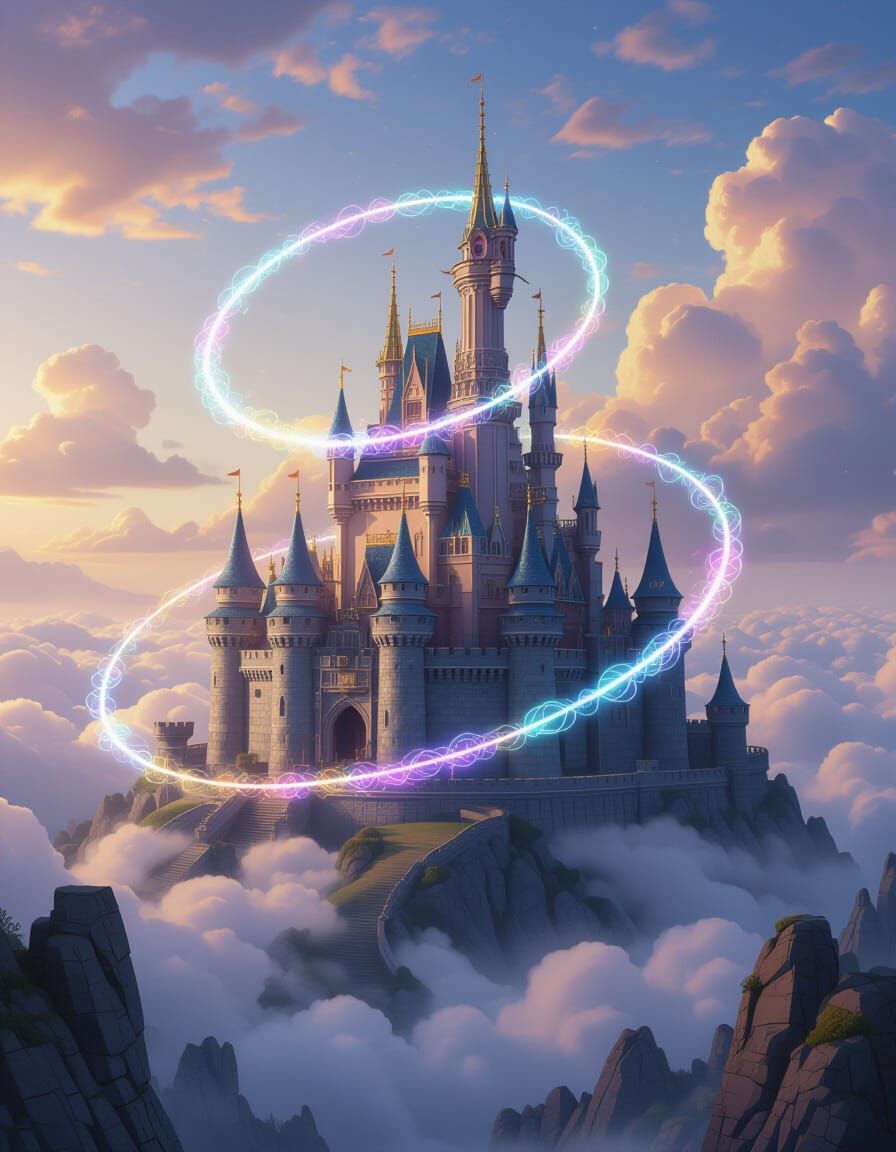 The Radiant Crown Castle of the Skybound Kingdom Encircled by Arcane Light