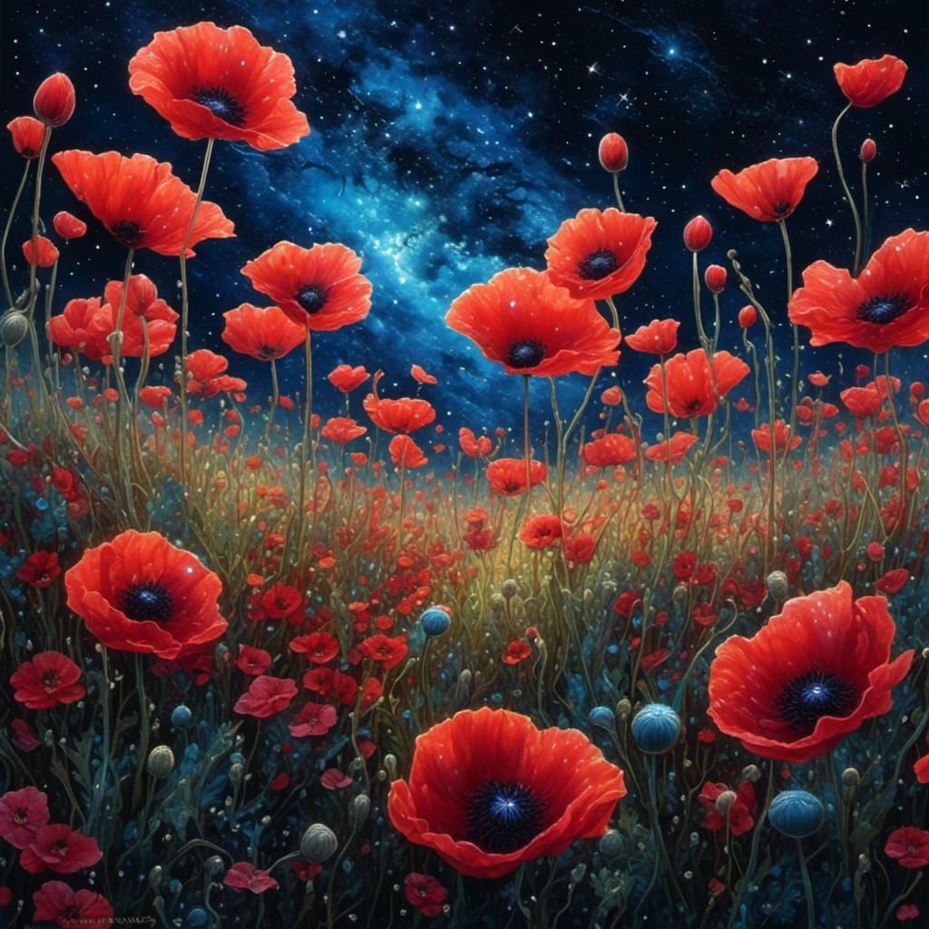 Les coquelicots sous le ciel étoilé