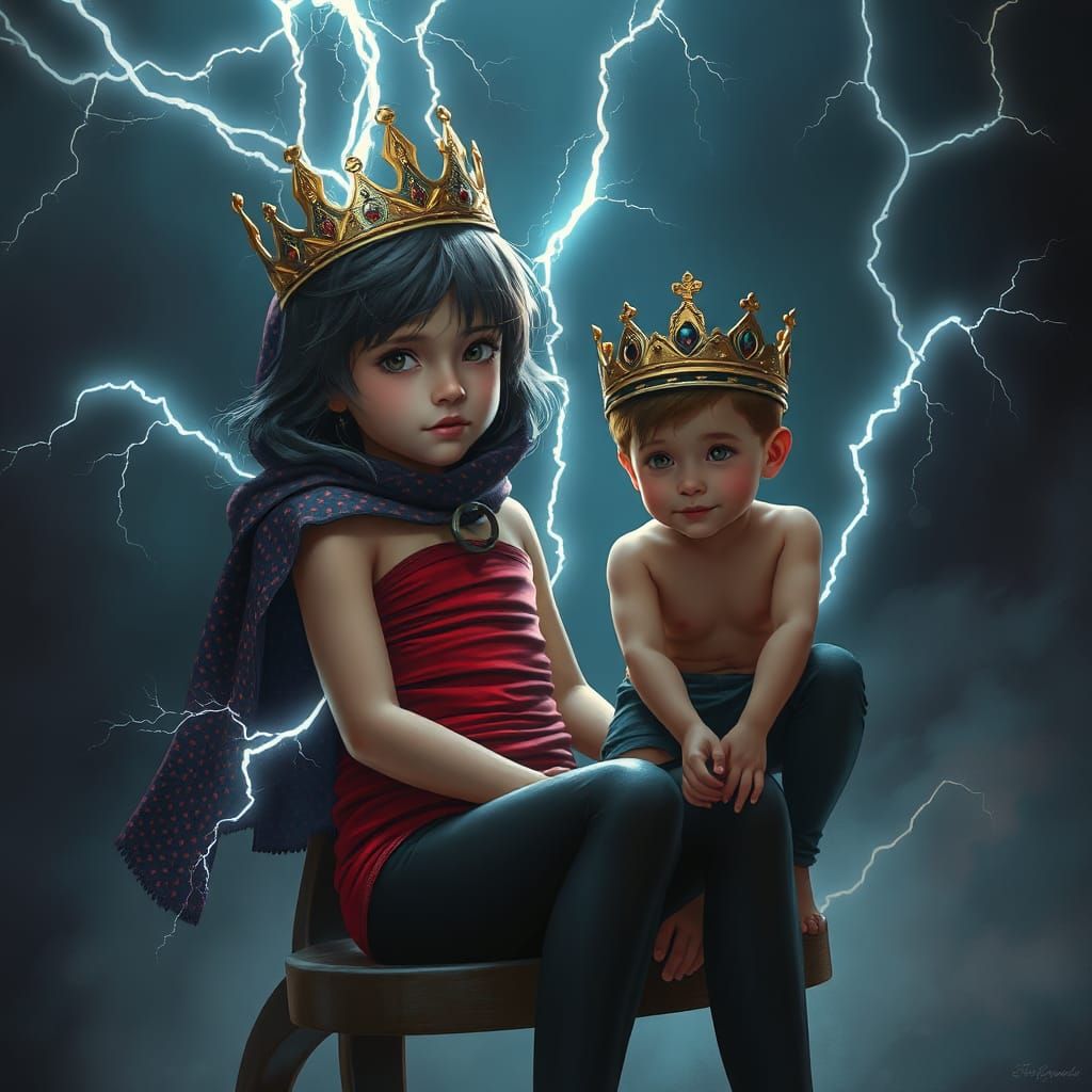 Crowned Girl with Lightning, Detailed Matte Painting