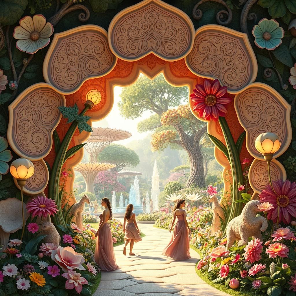 Digital masterpiece of a floral portal into a fantasy garden...