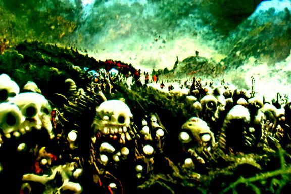 Massive undead army cresting a hill.