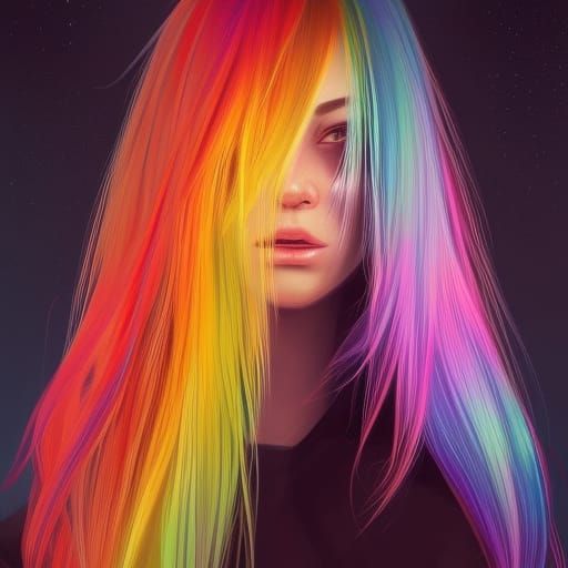 Long rainbow holographic hair - AI Generated Artwork - NightCafe Creator