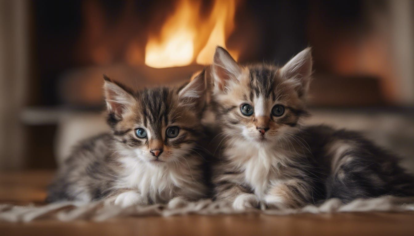 kittens by a fireplace