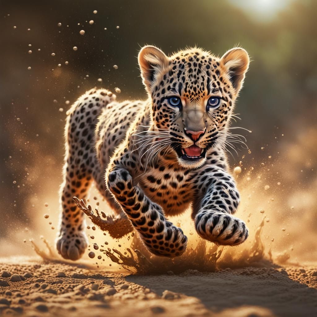 Majestical masterpiece,Hyperrealistic,leopard cub running on...