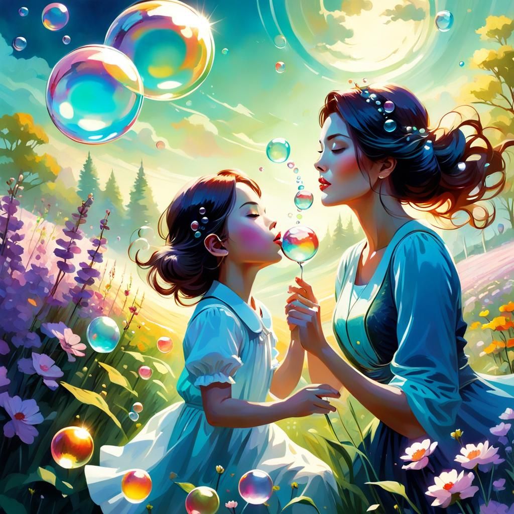 An Adorable Mother & Daughter Moment in A Spring Field  by @Naripan