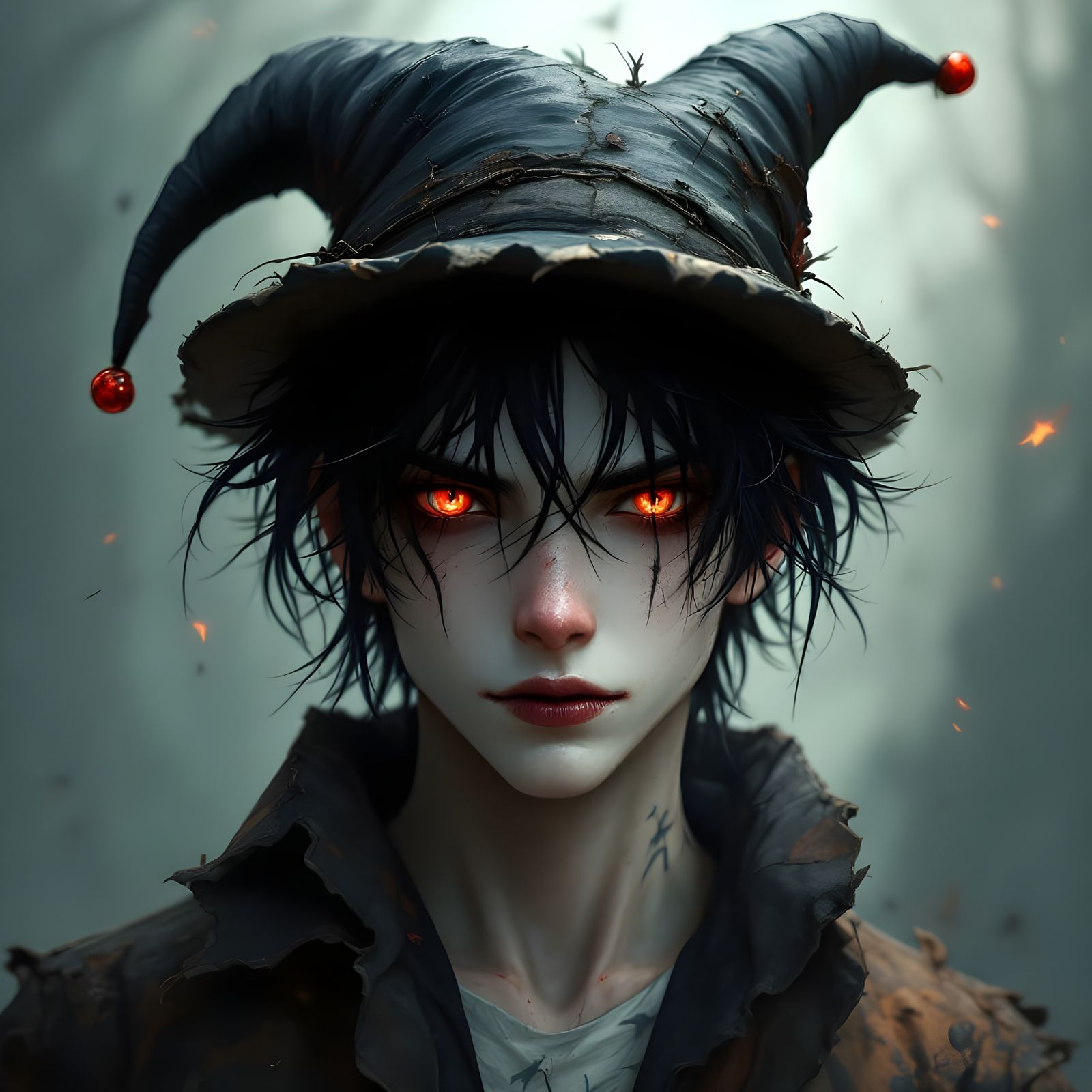 Mysterious Teen in Dark Jester Attire