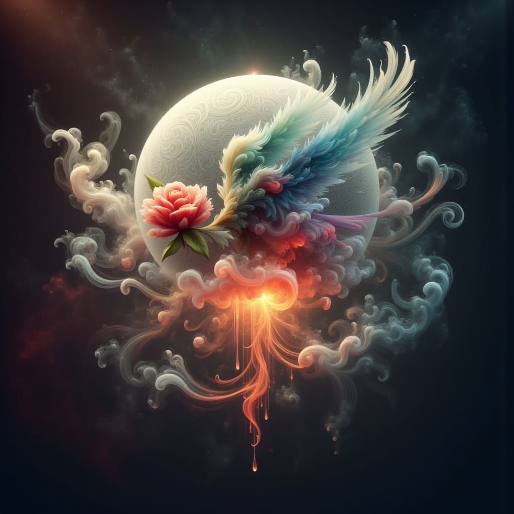 Melancholic Sphere Envelops Melting Rose in Cosmos