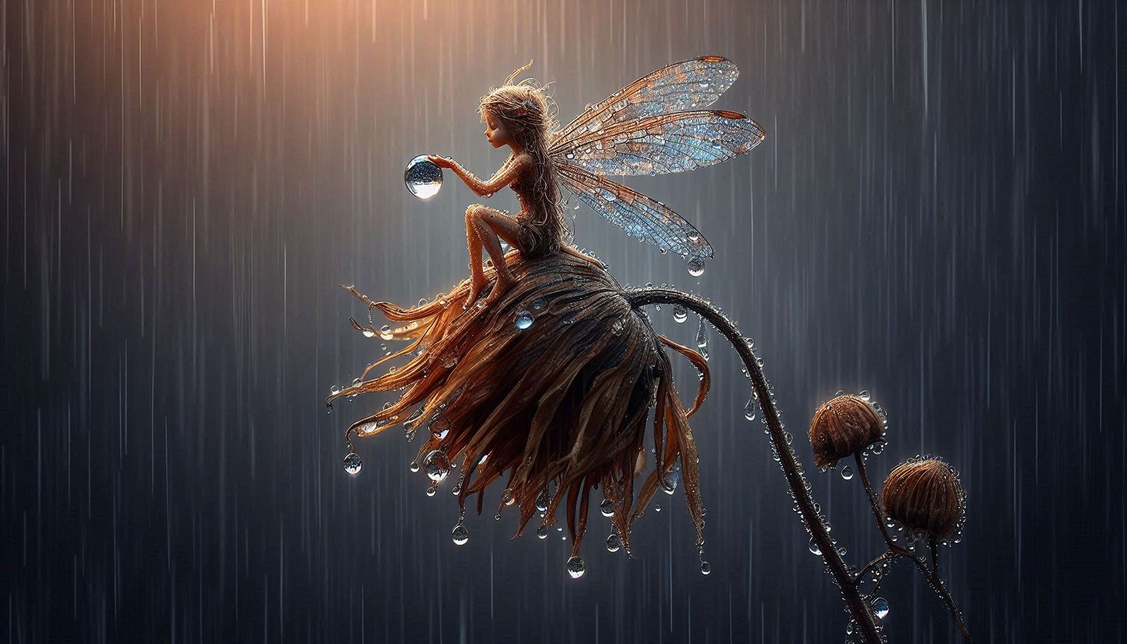 Flower Fairy Playing with Raindrops  by @LENA