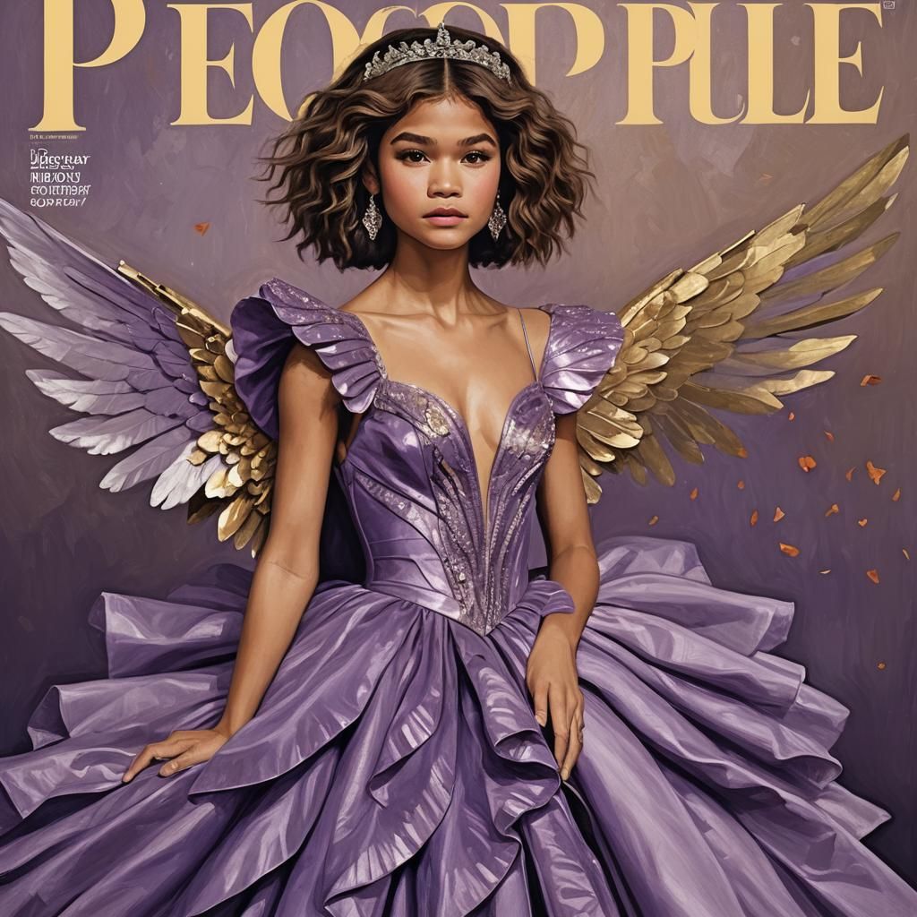 a cover photo of the PEOPLE magazine with Zendaya wearing a purple ...