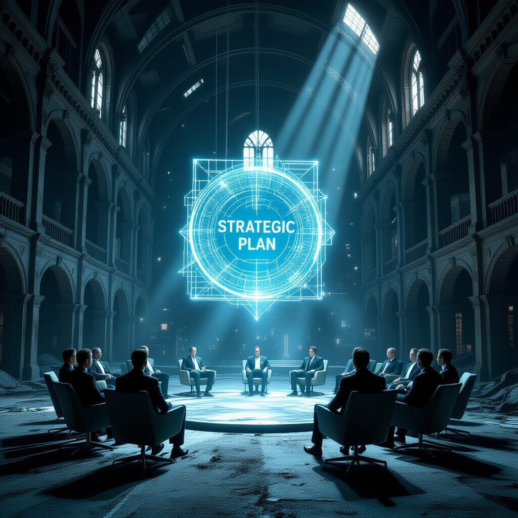 The "Cathedral of Planning" Concept
The Visual: A vast, cathedral-like, abandoned industrial space (a dead factory or a gutted power plant)....