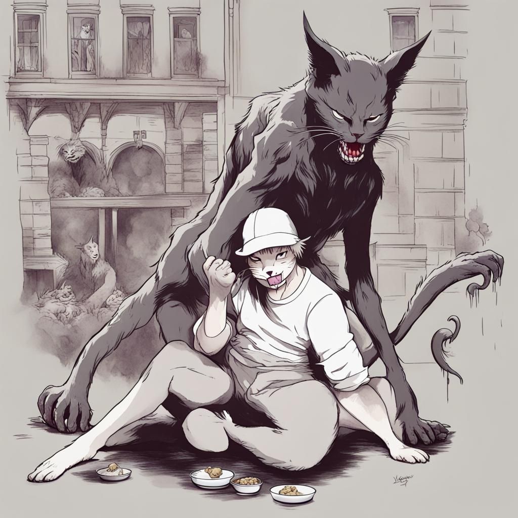 demon cat eating humans