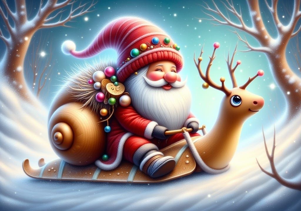 <lora:FiosFantasyGlow:1.0> Gnome on his Snaildeer!!
