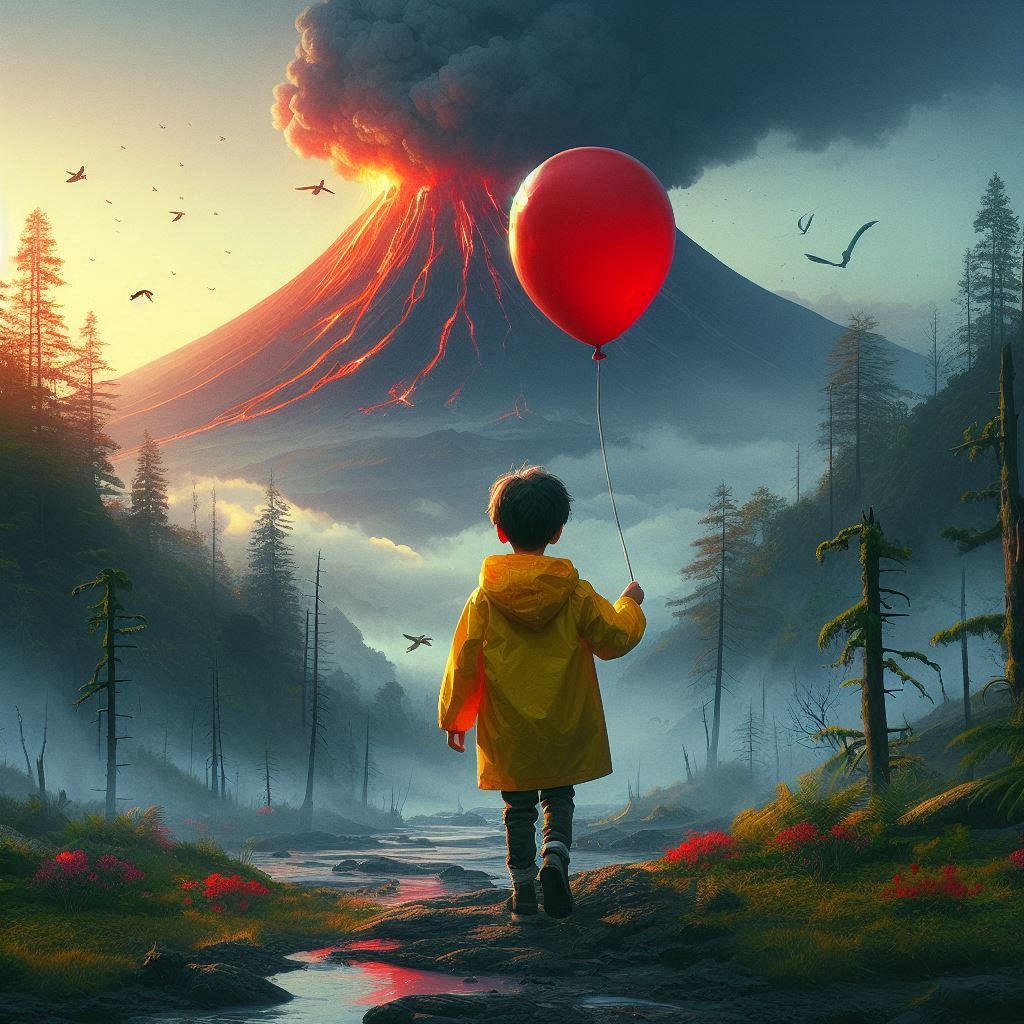 In front of a volcano