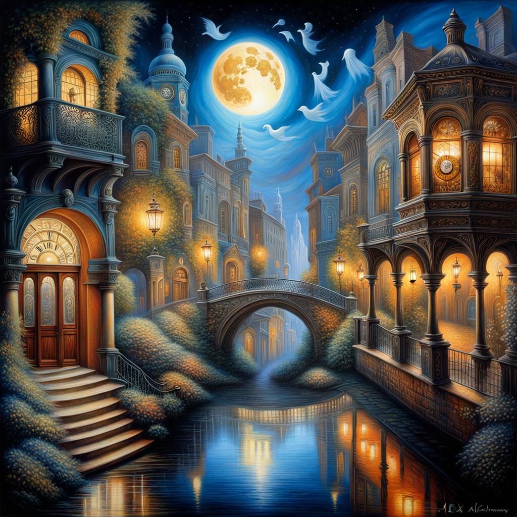4 Pictures (4/4) Airbrush Art: City at night, rainy, similar...