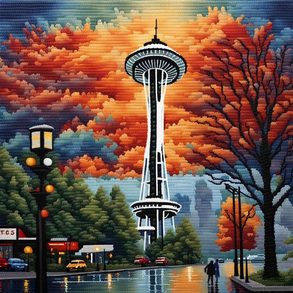 Needlepoint Space Needle AI Generated Artwork NightCafe Creator