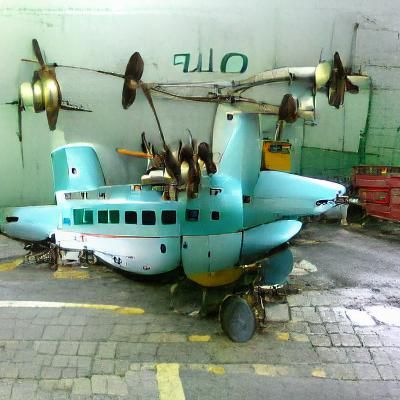 Old motor ferry airplane with propellers