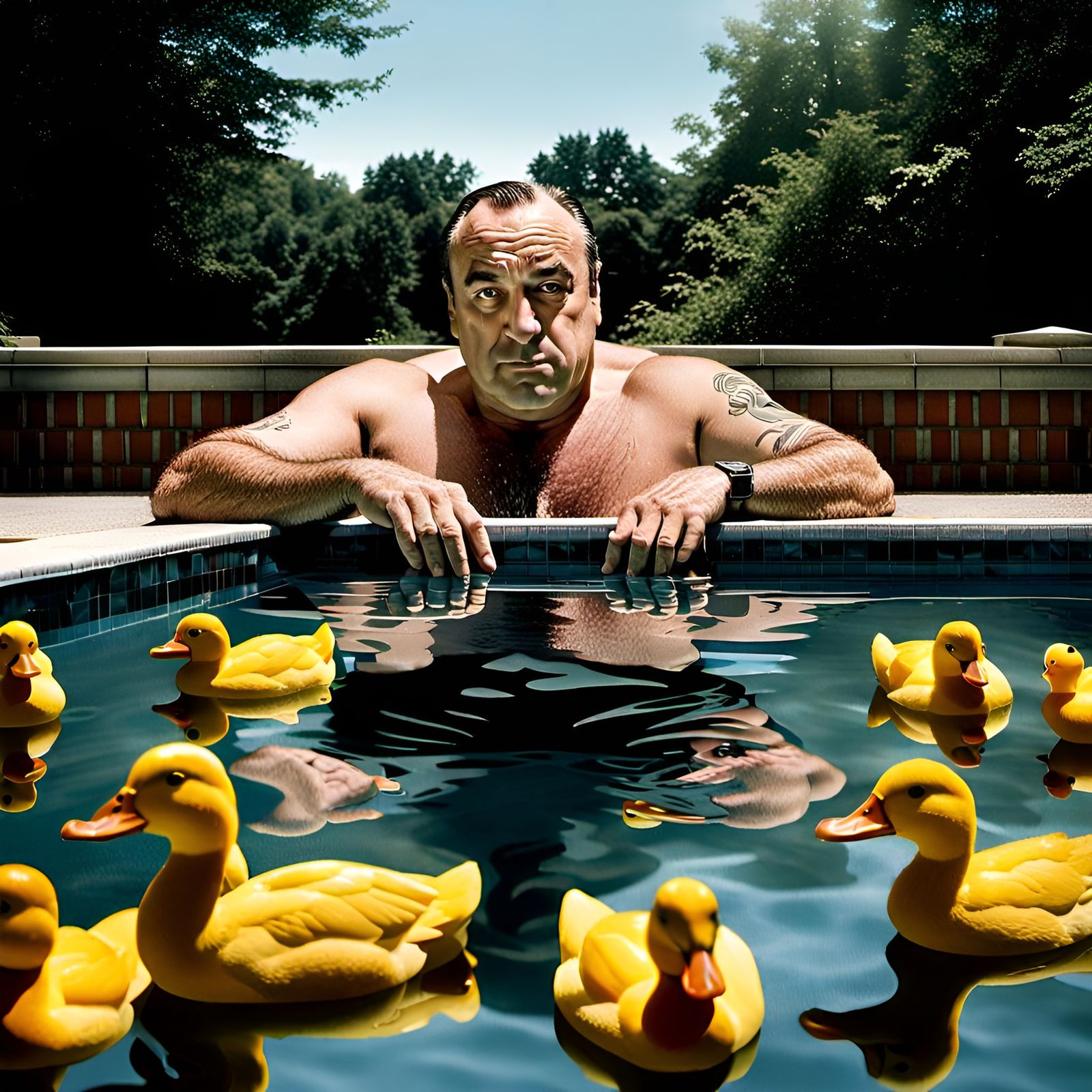 Tony Soprano Tending to Ducks - AI Generated Artwork - NightCafe Creator