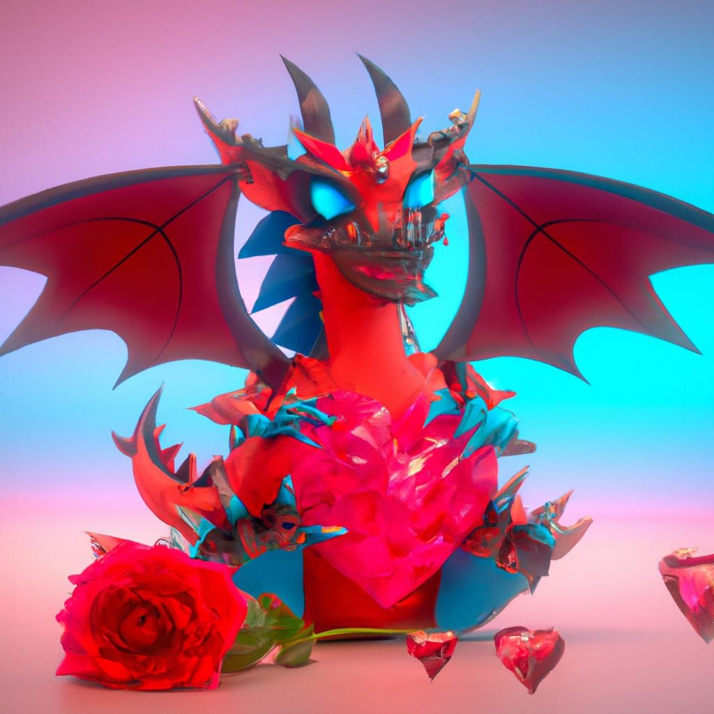 cute pink and red Diamond heart dragon