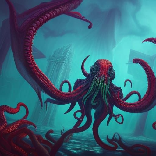 Cthulhu dancing to electronic music while throwing murder parties - AI ...