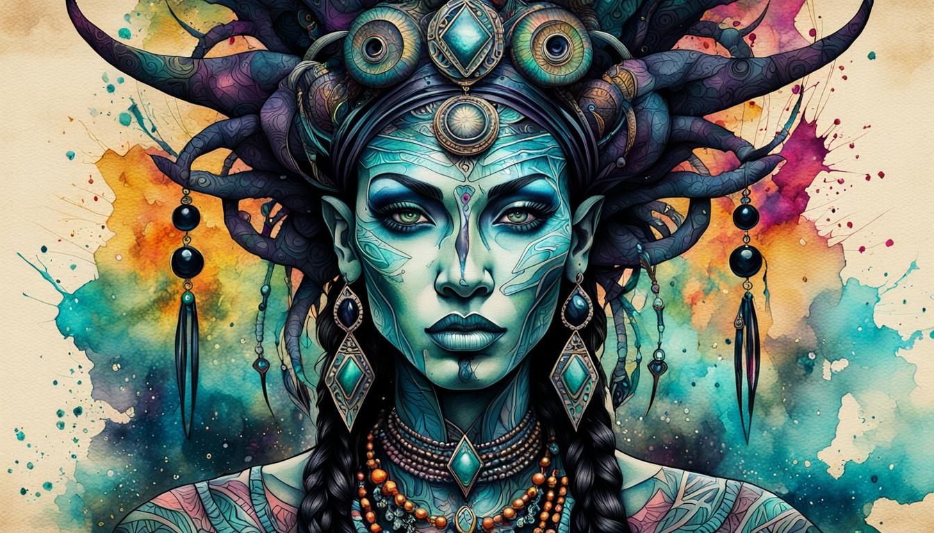 Goddess Portrait with Tribal Tattoos in Artgerm Style