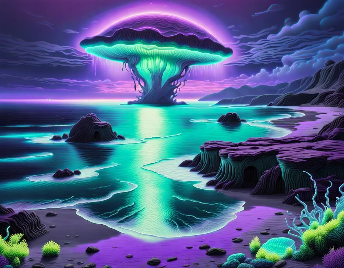 Bioluminescent Alien Beach - AI Generated Artwork - NightCafe Creator