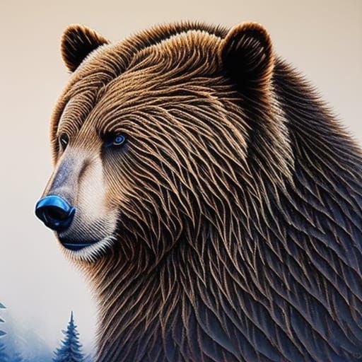 Majestic Bear Portrait in Fluid Gouache Style